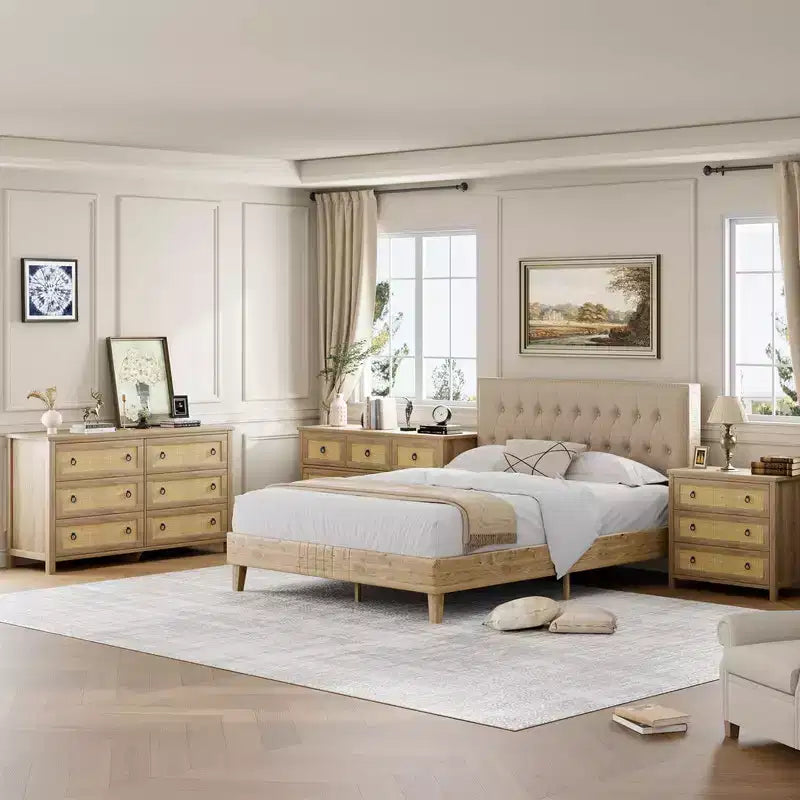 Rattan Dresser with Drawers, Natural Storage Cabinet & Chest Organizer for Bedroom and Living Room