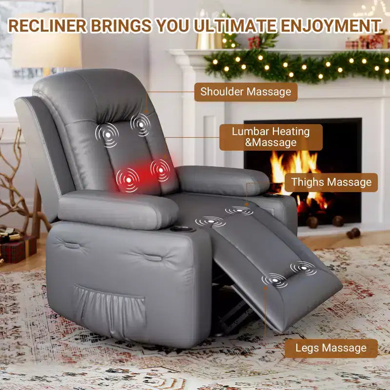 COZONY Leather Power Lift Recliner Chair for Elderly, 22 Wide Lift Assist Recliner with Heat & Massage, Side Pockets & Cup Holders for Living Room