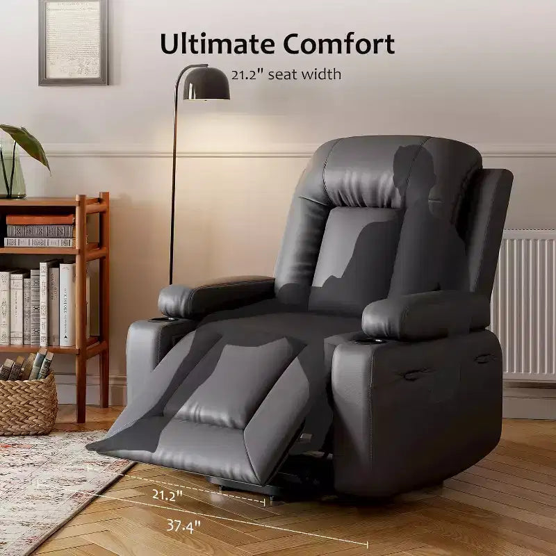 COZONY Leather Power Lift Recliner Chair for Elderly, 22 Wide Lift Assist Recliner with Heat & Massage, Side Pockets & Cup Holders for Living Room