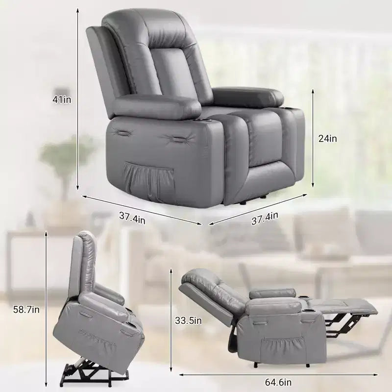 COZONY Leather Power Lift Recliner Chair for Elderly, 22 Wide Lift Assist Recliner with Heat & Massage, Side Pockets & Cup Holders for Living Room