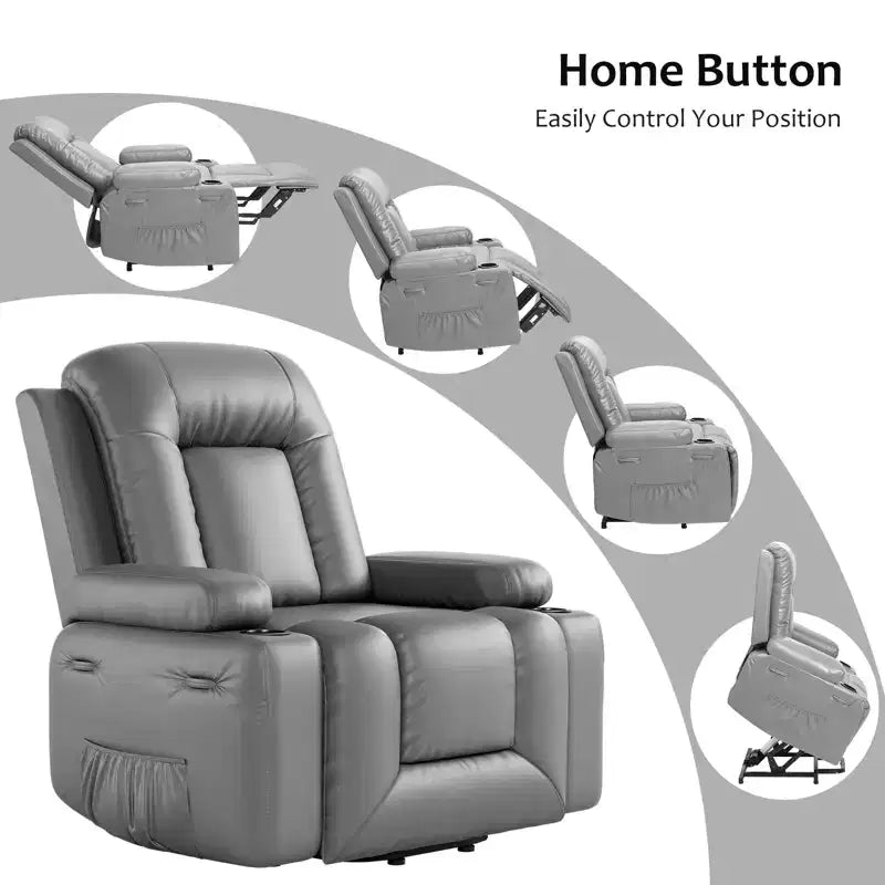COZONY Leather Power Lift Recliner Chair for Elderly, 22 Wide Lift Assist Recliner with Heat & Massage, Side Pockets & Cup Holders for Living Room