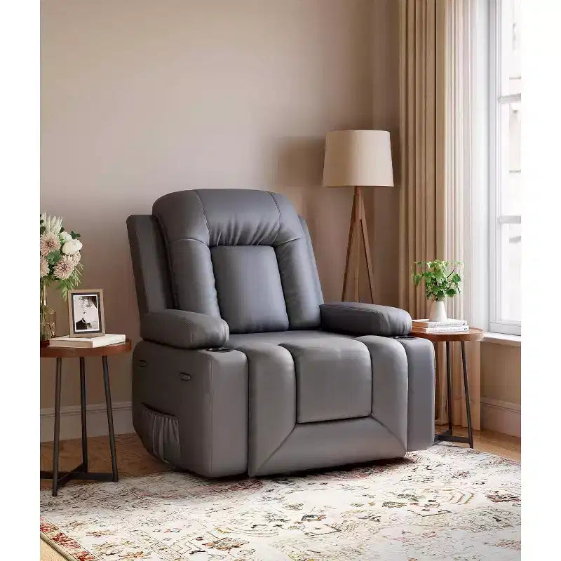 COZONY Leather Power Lift Recliner Chair for Elderly, 22 Wide Lift Assist Recliner with Heat & Massage, Side Pockets & Cup Holders for Living Room
