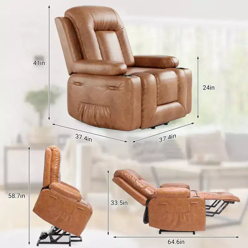 COZONY Leather Power Lift Recliner Chair for Elderly, 22 Wide Lift Assist Recliner with Heat & Massage, Side Pockets & Cup Holders for Living Room