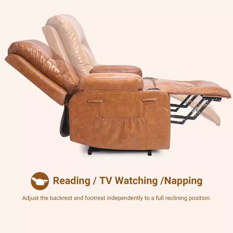 COZONY Leather Power Lift Recliner Chair for Elderly, 22 Wide Lift Assist Recliner with Heat & Massage, Side Pockets & Cup Holders for Living Room
