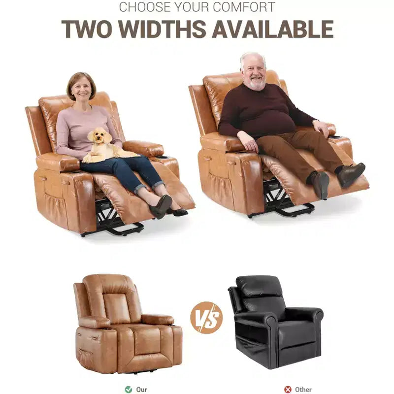 COZONY Leather Power Lift Recliner Chair for Elderly, 22 Wide Lift Assist Recliner with Heat & Massage, Side Pockets & Cup Holders for Living Room