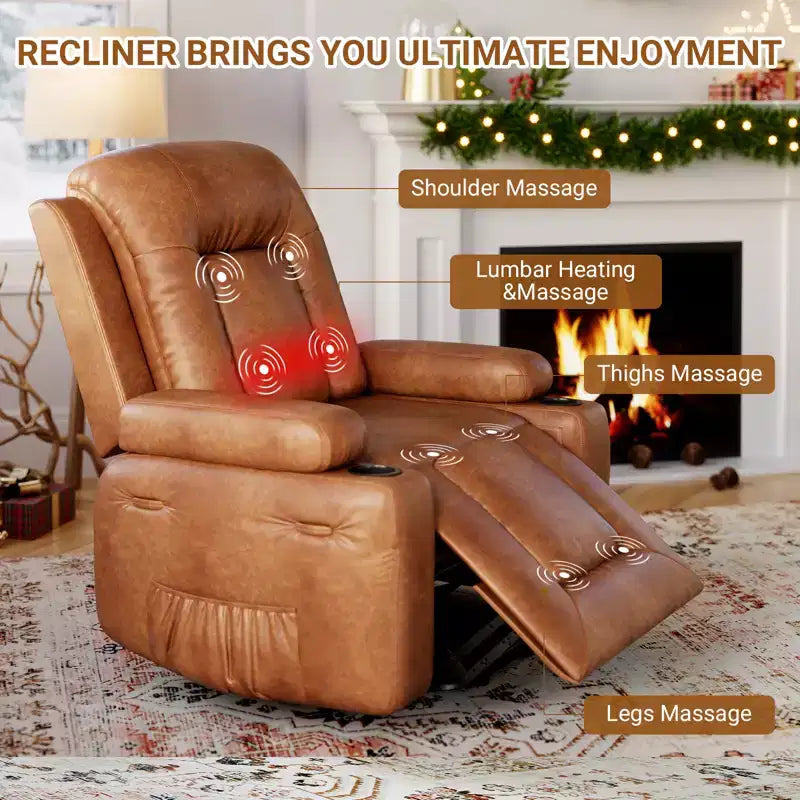 COZONY Leather Power Lift Recliner Chair for Elderly, 22 Wide Lift Assist Recliner with Heat & Massage, Side Pockets & Cup Holders for Living Room