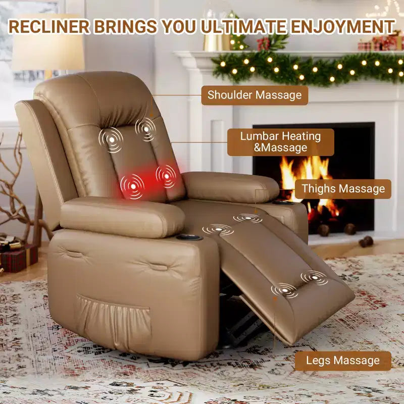 COZONY Leather Power Lift Recliner Chair for Elderly, 22 Wide Lift Assist Recliner with Heat & Massage, Side Pockets & Cup Holders for Living Room