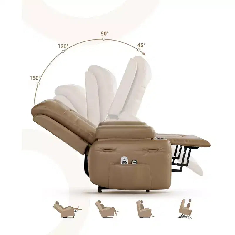 COZONY Leather Power Lift Recliner Chair for Elderly, 22 Wide Lift Assist Recliner with Heat & Massage, Side Pockets & Cup Holders for Living Room