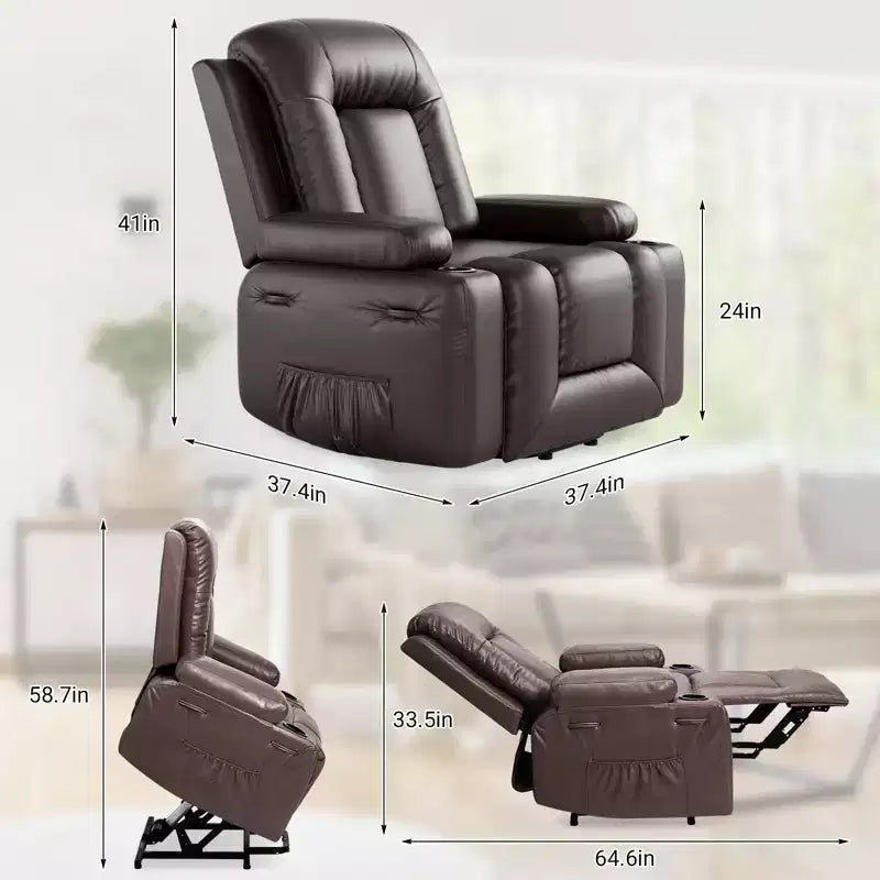 COZONY Leather Power Lift Recliner Chair for Elderly, 22 Wide Lift Assist Recliner with Heat & Massage, Side Pockets & Cup Holders for Living Room