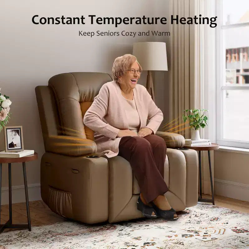 COZONY Leather Power Lift Recliner Chair for Elderly, 22 Wide Lift Assist Recliner with Heat & Massage, Side Pockets & Cup Holders for Living Room
