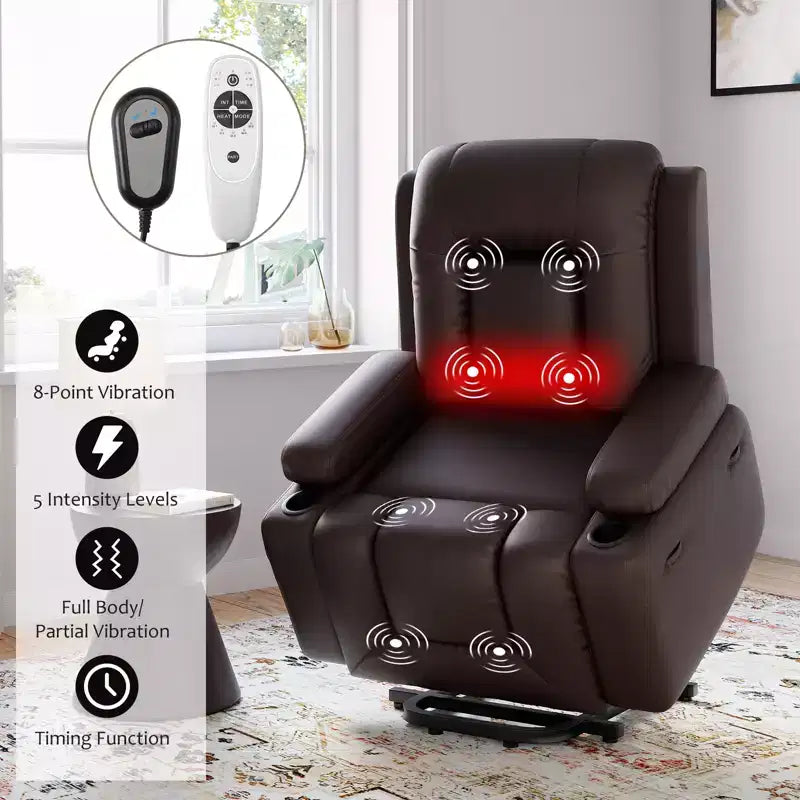 COZONY Leather Power Lift Recliner Chair for Elderly, 22 Wide Lift Assist Recliner with Heat & Massage, Side Pockets & Cup Holders for Living Room