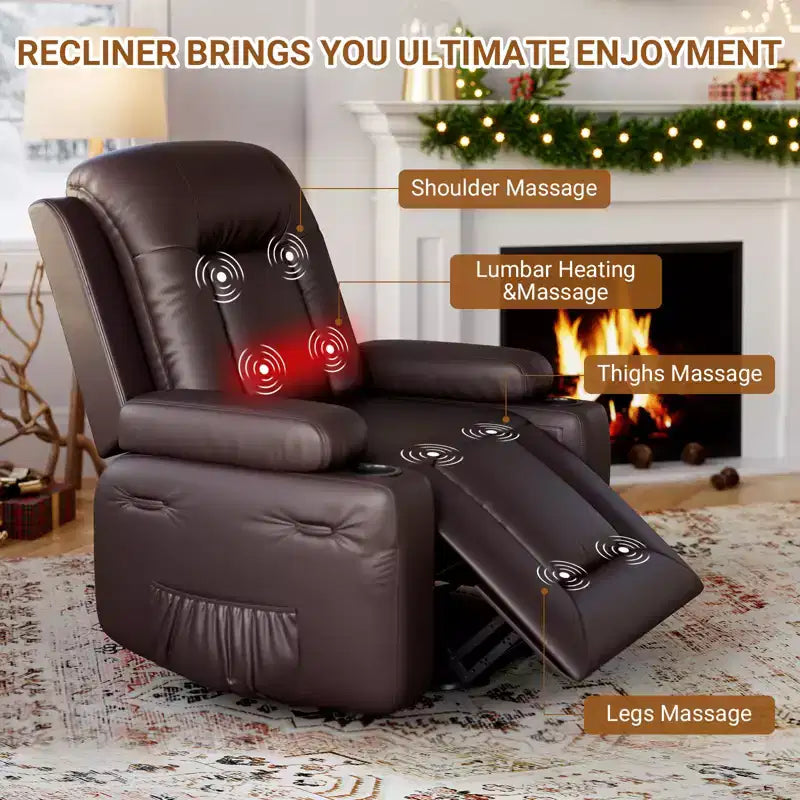 COZONY Leather Power Lift Recliner Chair for Elderly, 22 Wide Lift Assist Recliner with Heat & Massage, Side Pockets & Cup Holders for Living Room