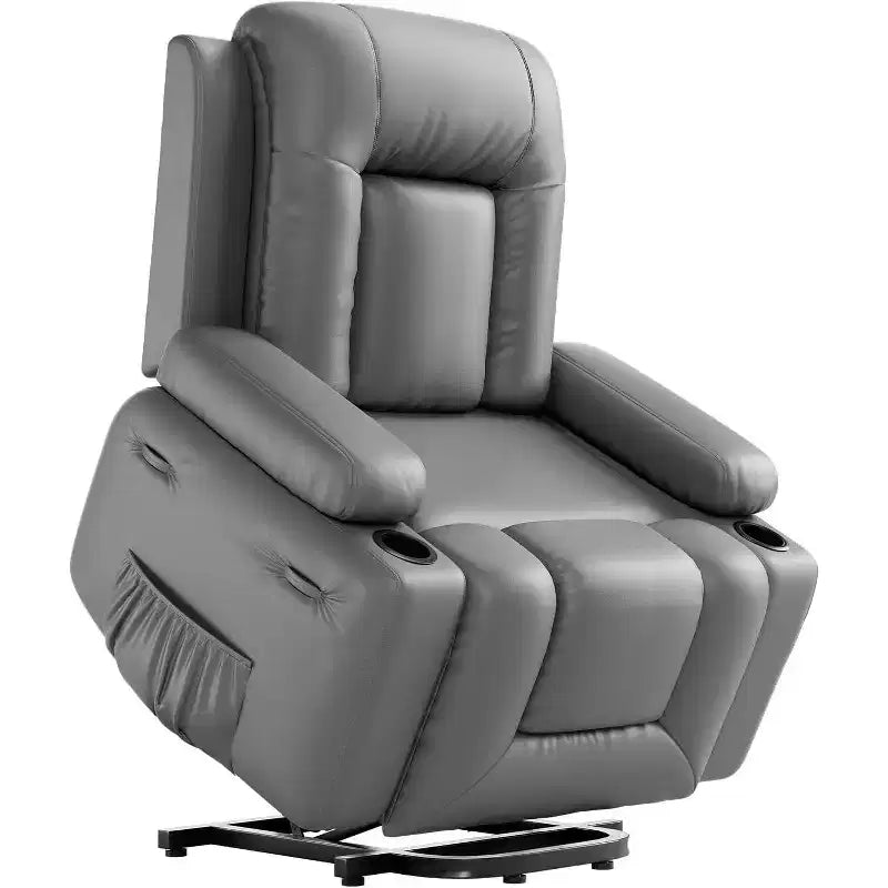 COZONY Leather Power Lift Recliner Chair for Elderly, 22 Wide Lift Assist Recliner with Heat & Massage, Side Pockets & Cup Holders for Living Room