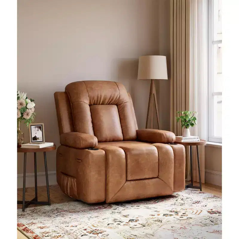 COZONY Leather Power Lift Recliner Chair for Elderly, 22 Wide Lift Assist Recliner with Heat & Massage, Side Pockets & Cup Holders for Living Room