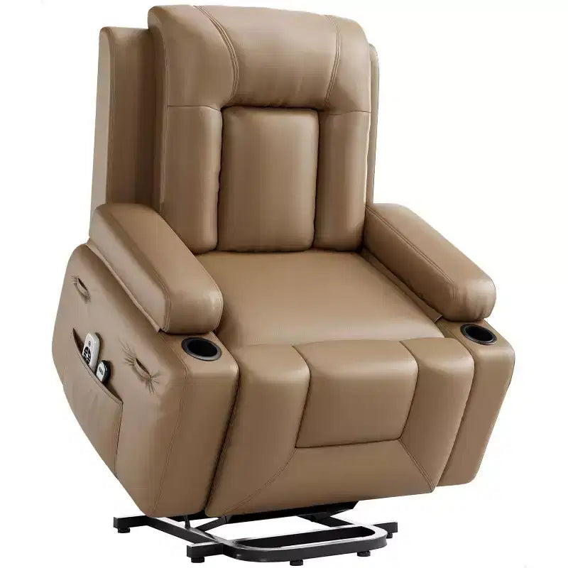 COZONY Leather Power Lift Recliner Chair for Elderly, 22 Wide Lift Assist Recliner with Heat & Massage, Side Pockets & Cup Holders for Living Room