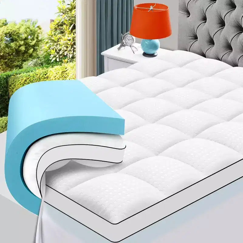 MAYEERTY 2 Inch Cool Pillow Top Mattress Double Layer Gel Memory Foam Medium Firm Back Pain Relief