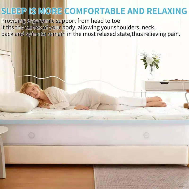 MAYEERTY 2 Inch Cool Pillow Top Mattress Double Layer Gel Memory Foam Medium Firm Back Pain Relief