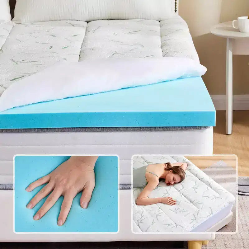 MAYEERTY 2 Inch Cool Pillow Top Mattress Double Layer Gel Memory Foam Medium Firm Back Pain Relief