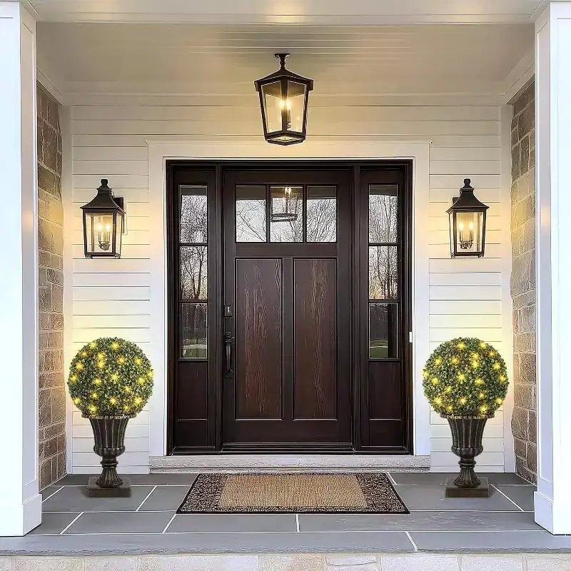 Acekool LED Boxwood Topiary Ball, 40 Lights, UV Resistant, Waterproof, Remote, Pot Base, Easy Assembly for Porch, Balcony, Garden, 2ps