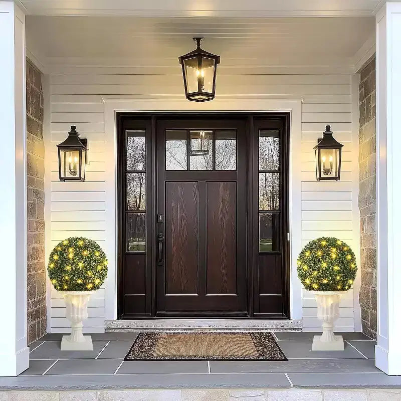Acekool LED Boxwood Topiary Ball, 40 Lights, UV Resistant, Waterproof, Remote, Pot Base, Easy Assembly for Porch, Balcony, Garden, 2ps