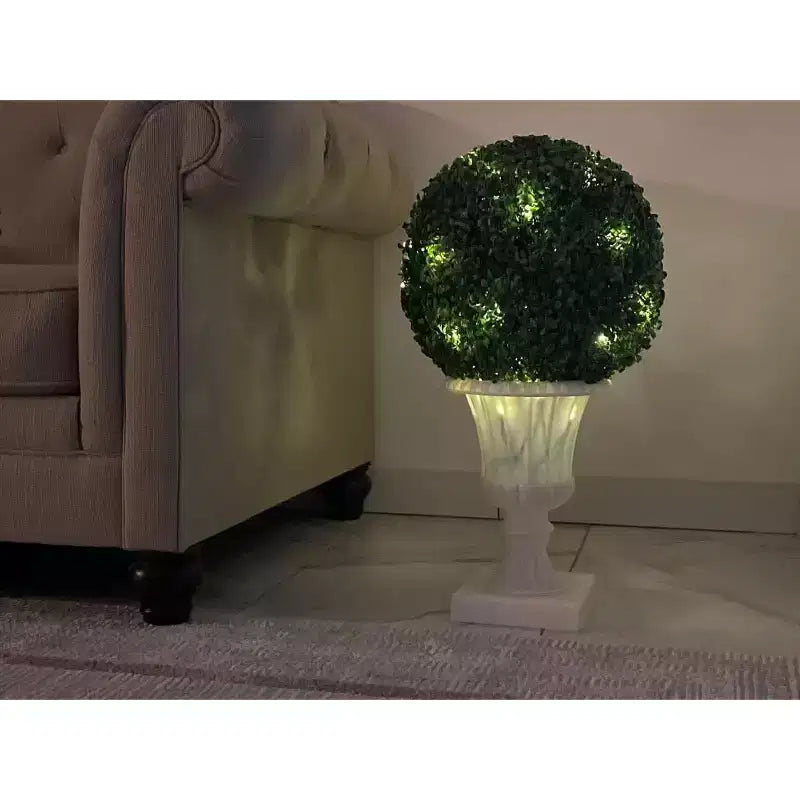 Acekool LED Boxwood Topiary Ball, 40 Lights, UV Resistant, Waterproof, Remote, Pot Base, Easy Assembly for Porch, Balcony, Garden, 2ps