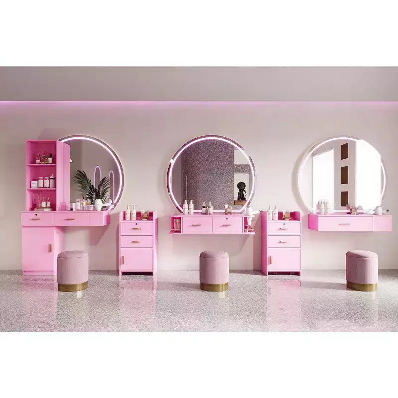 Barber Salon Work Station, Modern Compact Salon Station, Barber Supplies Organizer Cabinet, Makeup Table with Mass Storage, Barber Stations