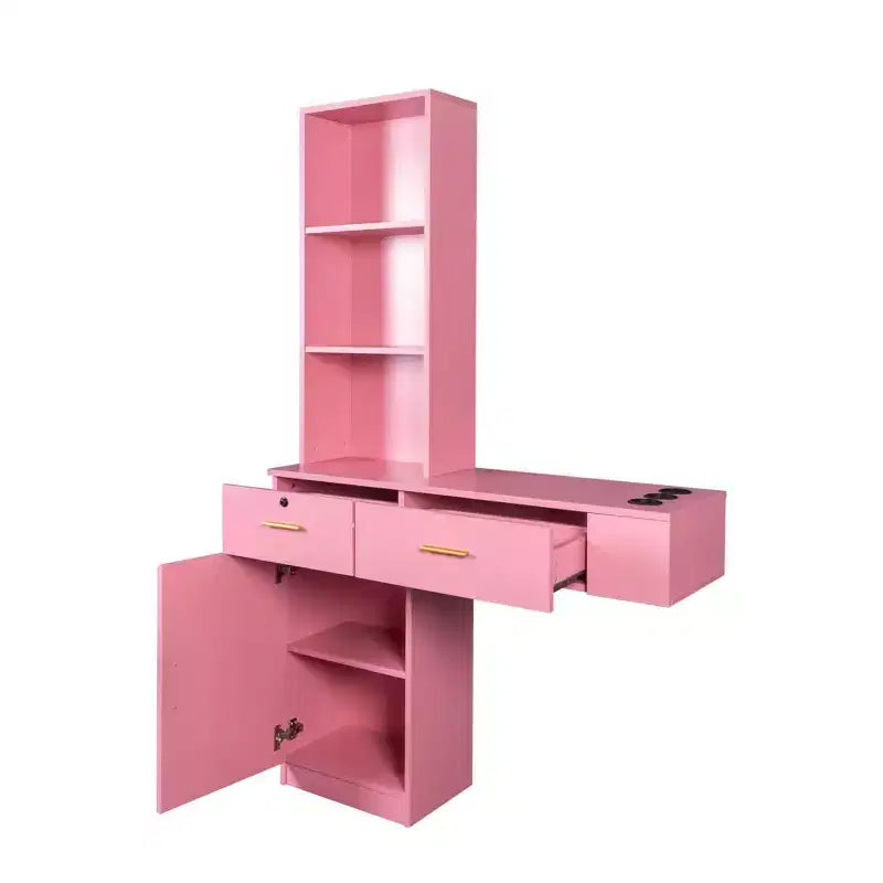 Barber Salon Work Station, Modern Compact Salon Station, Barber Supplies Organizer Cabinet, Makeup Table with Mass Storage, Barber Stations