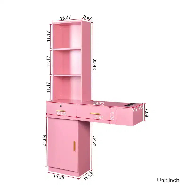 Barber Salon Work Station, Modern Compact Salon Station, Barber Supplies Organizer Cabinet, Makeup Table with Mass Storage, Barber Stations