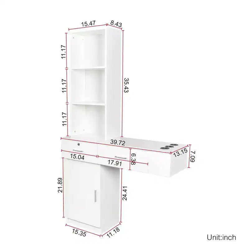 Barber Salon Work Station, Modern Compact Salon Station, Barber Supplies Organizer Cabinet, Makeup Table with Mass Storage, Barber Stations