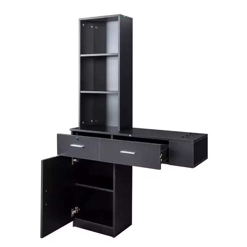 Barber Salon Work Station, Modern Compact Salon Station, Barber Supplies Organizer Cabinet, Makeup Table with Mass Storage, Barber Stations