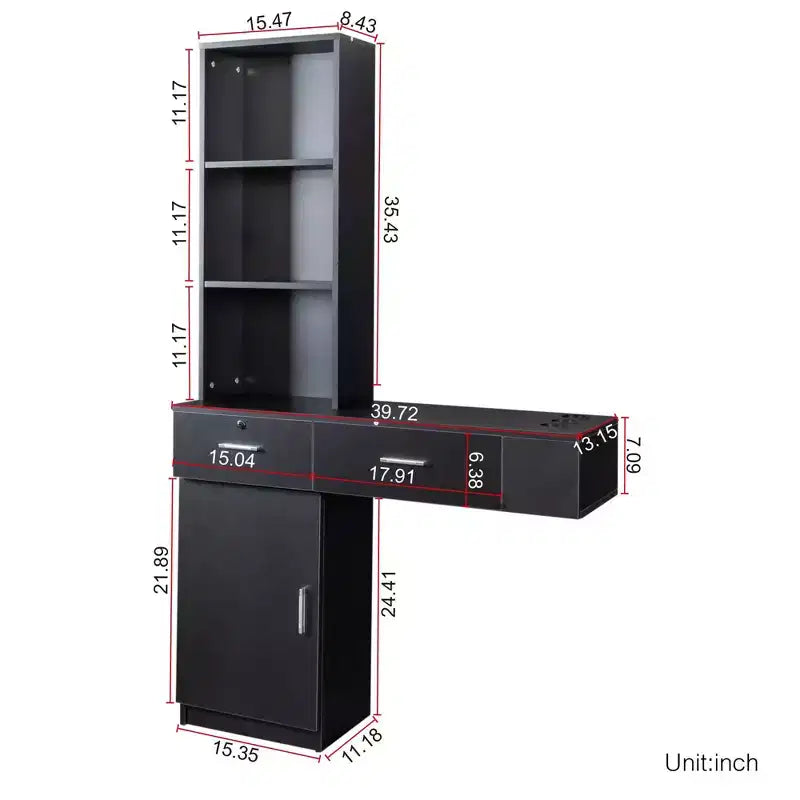 Barber Salon Work Station, Modern Compact Salon Station, Barber Supplies Organizer Cabinet, Makeup Table with Mass Storage, Barber Stations