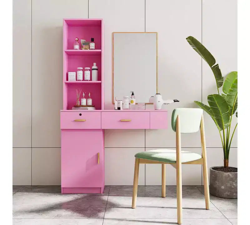 Barber Salon Work Station, Modern Compact Salon Station, Barber Supplies Organizer Cabinet, Makeup Table with Mass Storage, Barber Stations