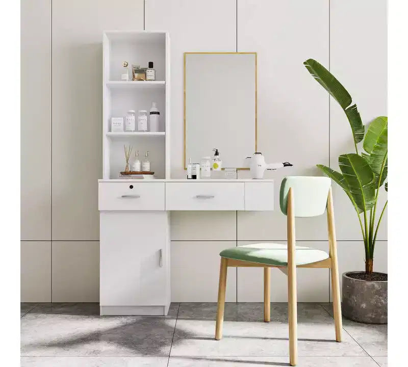 Barber Salon Work Station, Modern Compact Salon Station, Barber Supplies Organizer Cabinet, Makeup Table with Mass Storage, Barber Stations