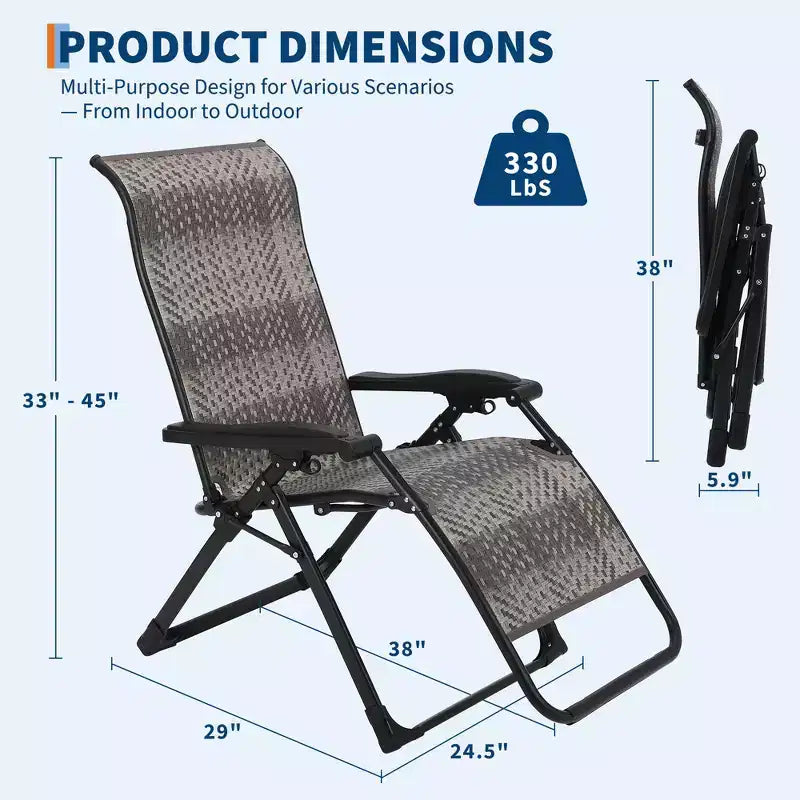 COZONY Rattan Lounge Chair with Adjustable Backrest, Folding Outdoor Patio Chair for Garden Balcony Poolside