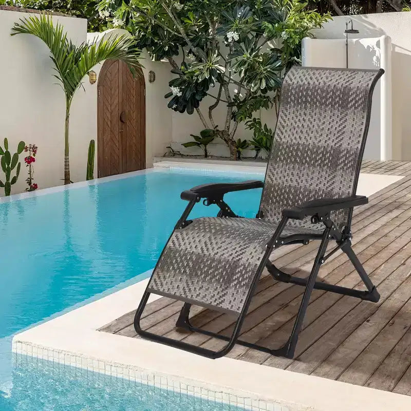 COZONY Rattan Lounge Chair with Adjustable Backrest, Folding Outdoor Patio Chair for Garden Balcony Poolside