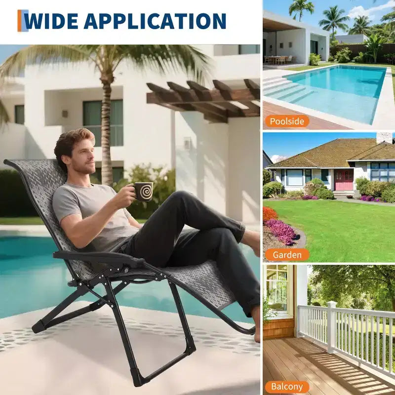 COZONY Rattan Lounge Chair with Adjustable Backrest, Folding Outdoor Patio Chair for Garden Balcony Poolside