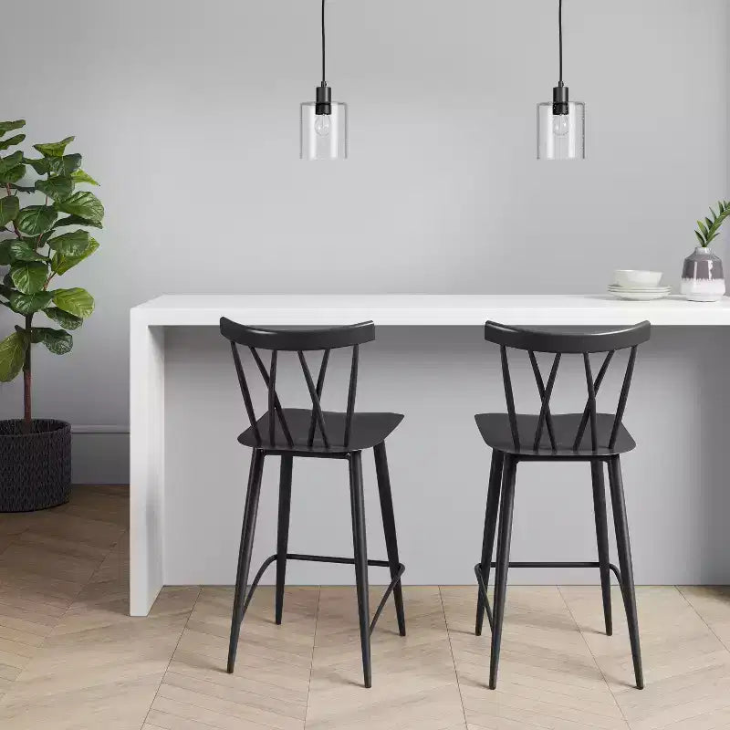 Set of 2 24" Becket Metal X Back Counter Height Barstool with Footrest Black - Threshold™