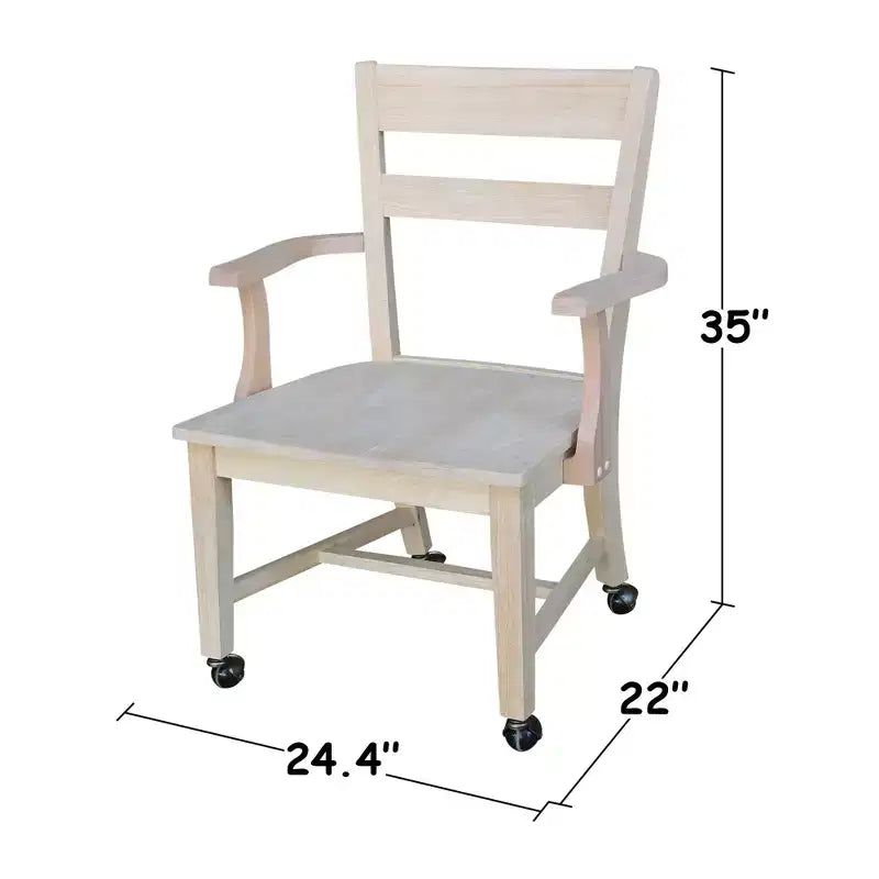 Dining Chair with Casters - Unfinished - International Concepts: Solid Wood, Parawood, Kitchen, Table