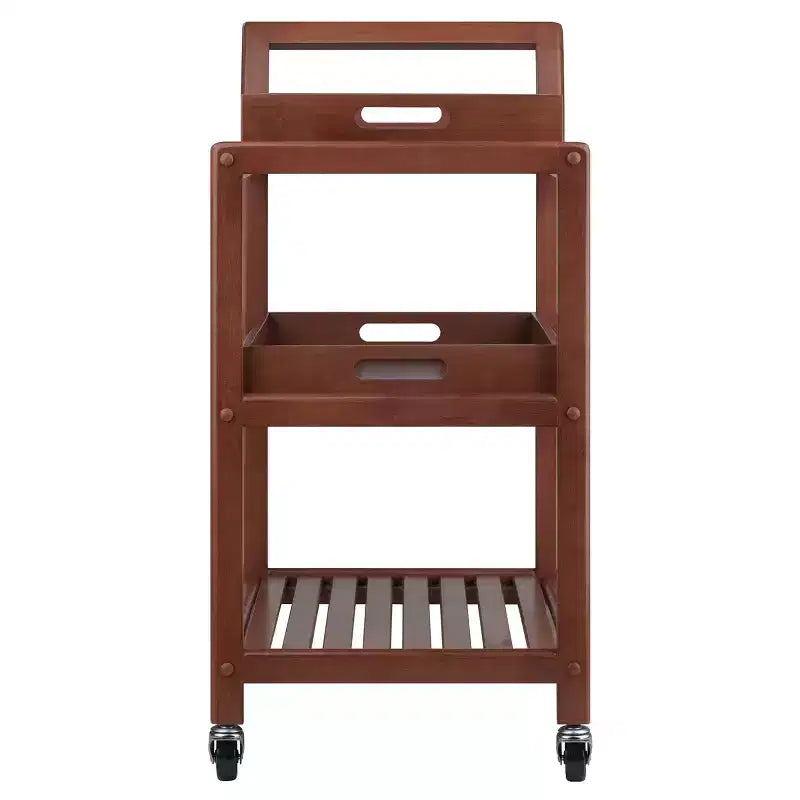 Winsome Albert Entertainment Cart Walnut : Hardwood Rolling Tea Cart with 2 Shelves, Adult Assembly Required