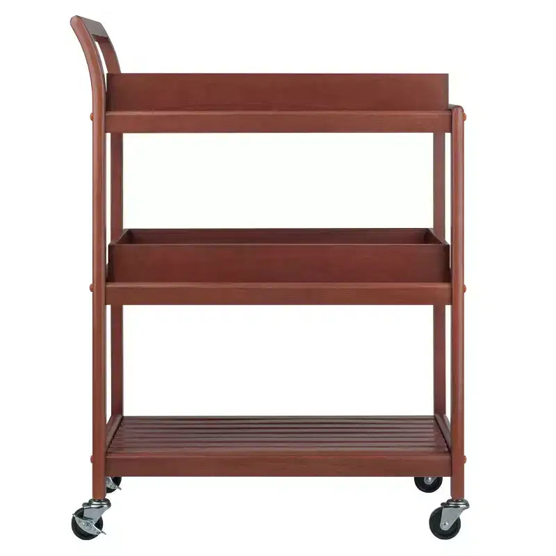 Winsome Albert Entertainment Cart Walnut : Hardwood Rolling Tea Cart with 2 Shelves, Adult Assembly Required
