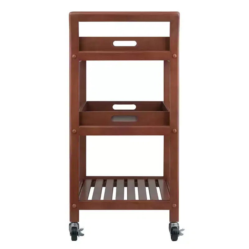 Winsome Albert Entertainment Cart Walnut : Hardwood Rolling Tea Cart with 2 Shelves, Adult Assembly Required