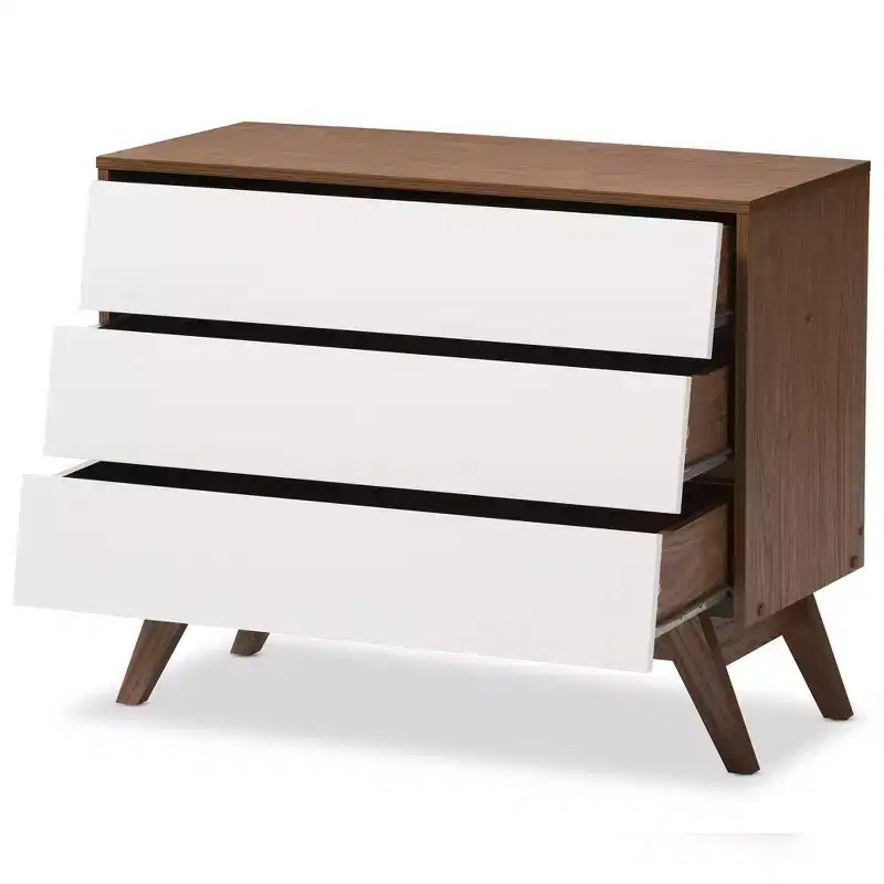 Hildon Mid-Century Modern Wood 3 Drawer Storage Chest Brown - Baxton Studio: Walnut Finish, Retro Design