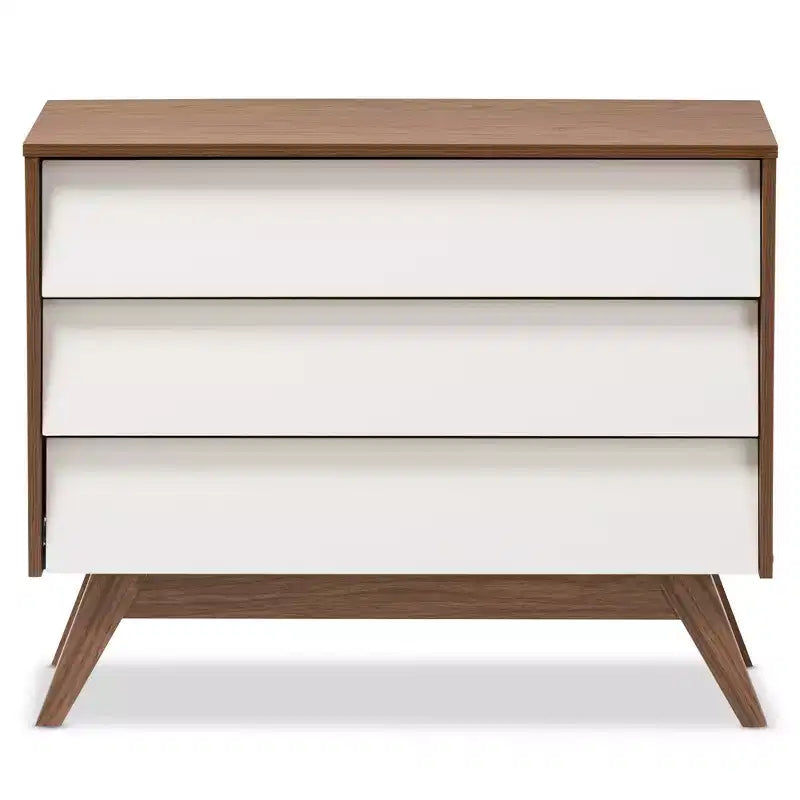 Hildon Mid-Century Modern Wood 3 Drawer Storage Chest Brown - Baxton Studio: Walnut Finish, Retro Design