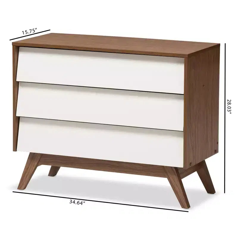 Hildon Mid-Century Modern Wood 3 Drawer Storage Chest Brown - Baxton Studio: Walnut Finish, Retro Design