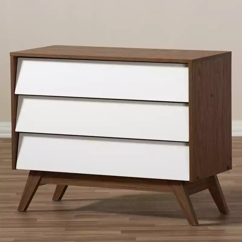 Hildon Mid-Century Modern Wood 3 Drawer Storage Chest Brown - Baxton Studio: Walnut Finish, Retro Design