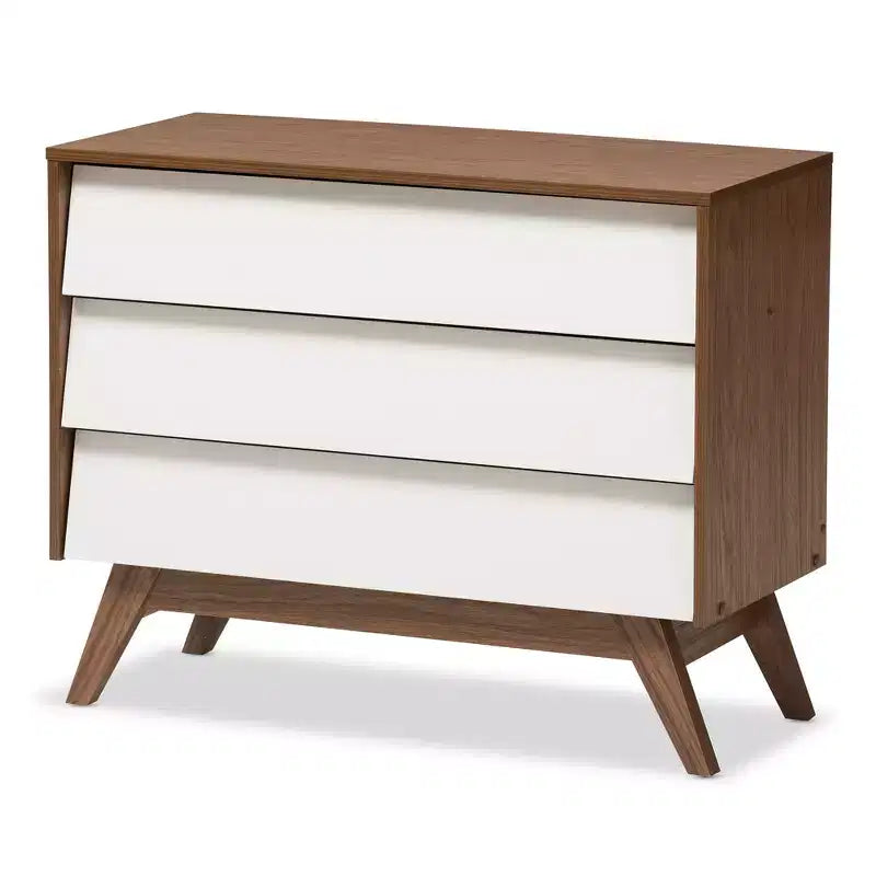 Hildon Mid-Century Modern Wood 3 Drawer Storage Chest Brown - Baxton Studio: Walnut Finish, Retro Design