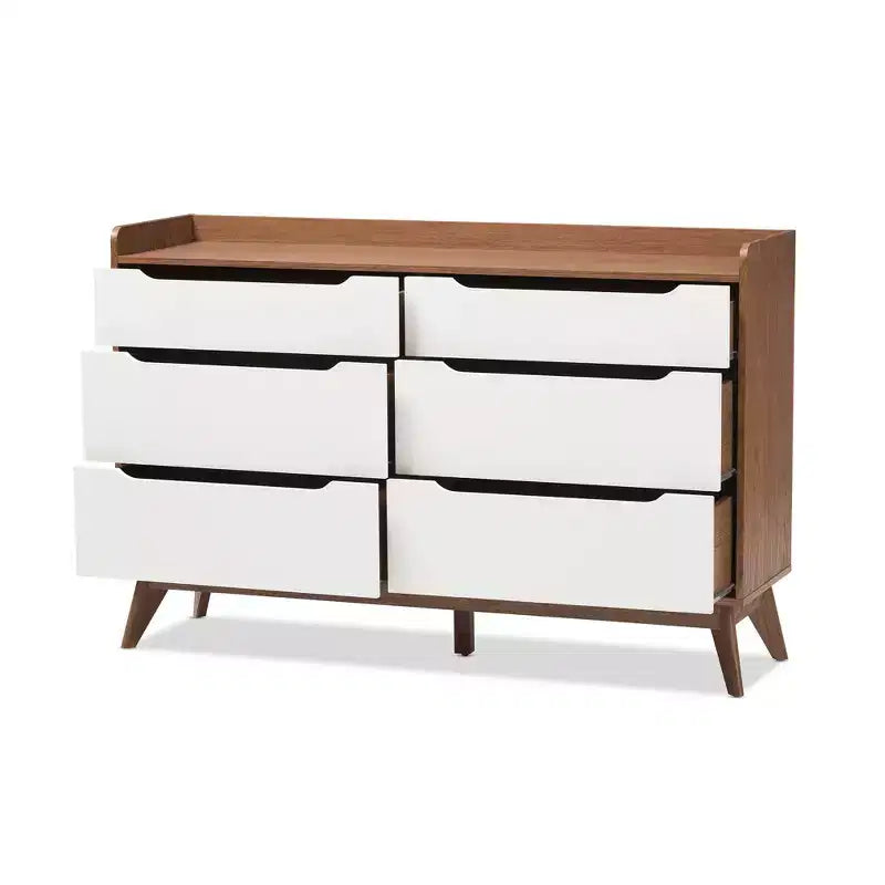 Brighton Mid-Century Modern Wood 6 Drawer Storage Dresser Brown - Baxton Studio