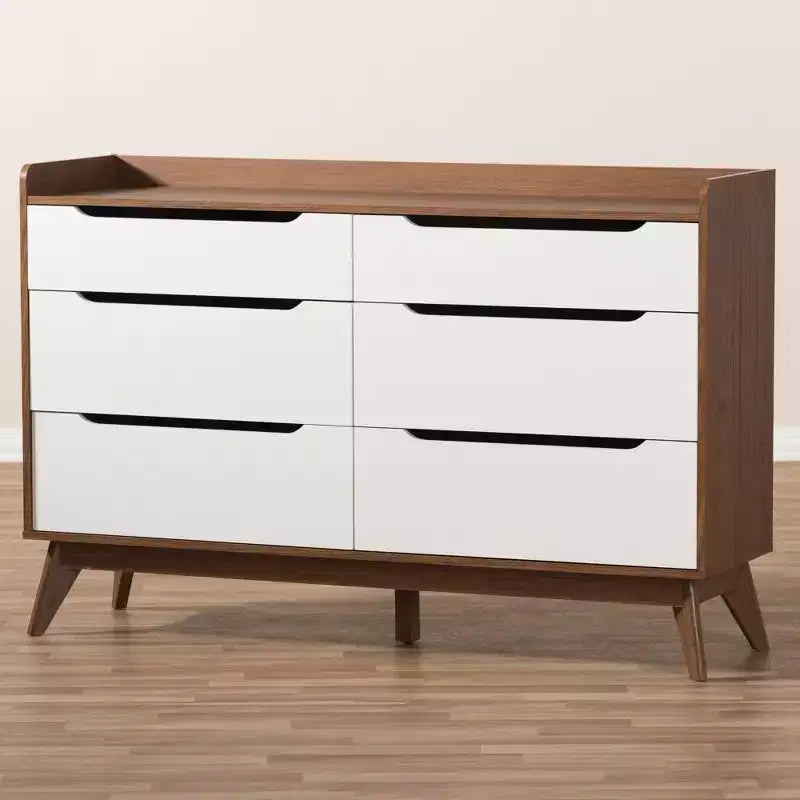 Brighton Mid-Century Modern Wood 6 Drawer Storage Dresser Brown - Baxton Studio