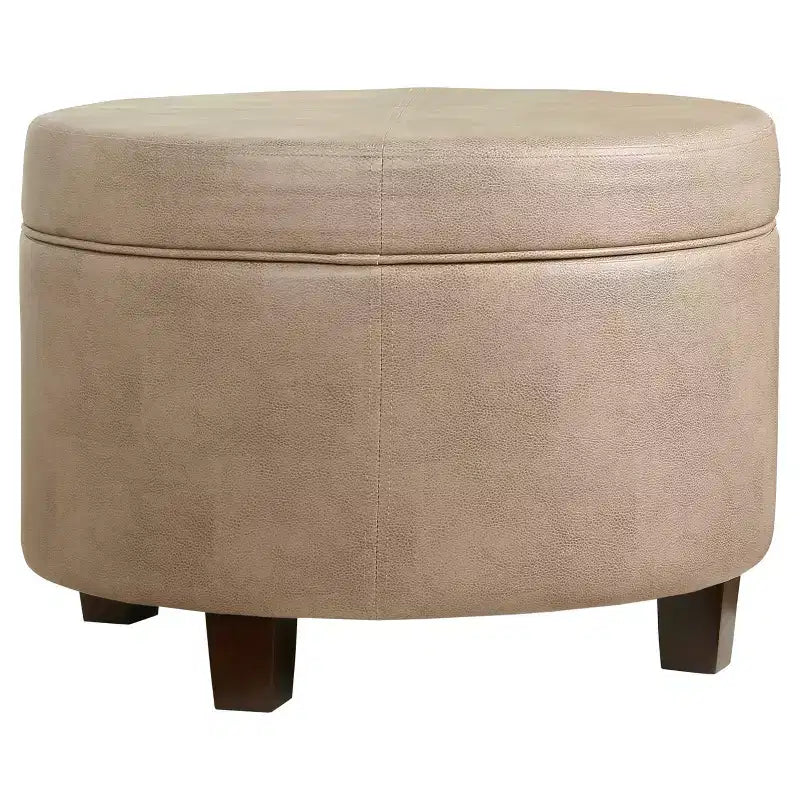 Round Faux Leather Storage Ottoman Taupe - HomePop