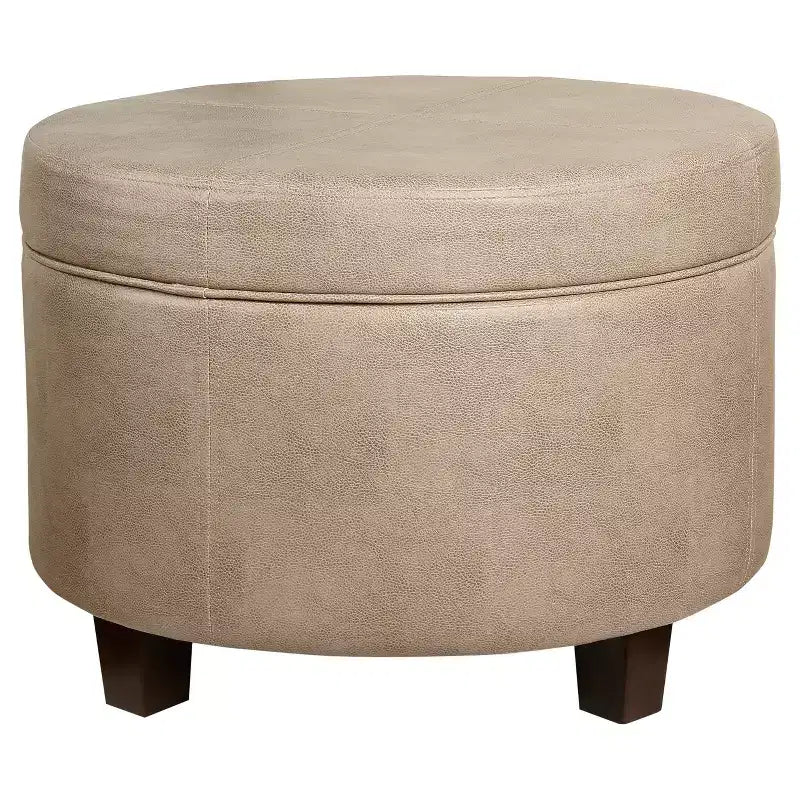 Round Faux Leather Storage Ottoman Taupe - HomePop